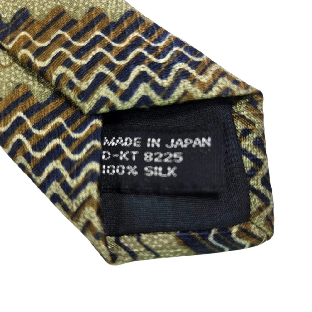Jhane‎ Barnes Silk Necktie Brown Blue Zig Zag Pattern Business Career Tie Japan
